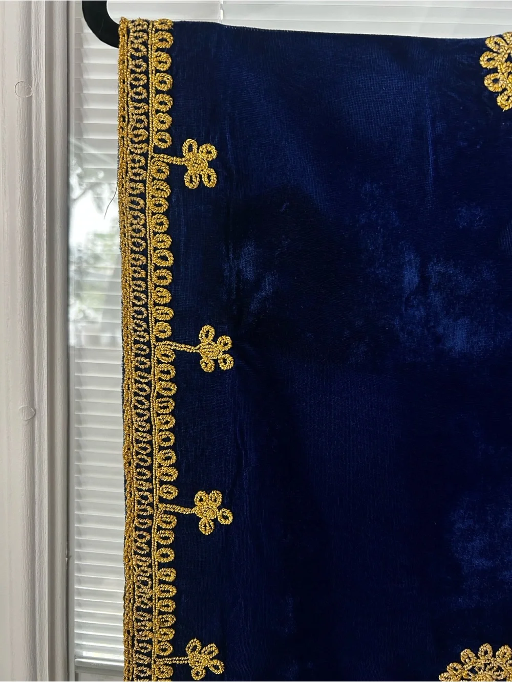 Navy Blue Velebet Gold Embroidered with Fringe Table Runner